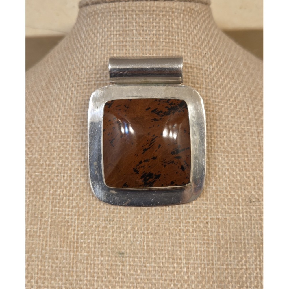 Large‎ Vintage Sterling Silver Taxco Mahogany Obsidian Statement Pendant Signed